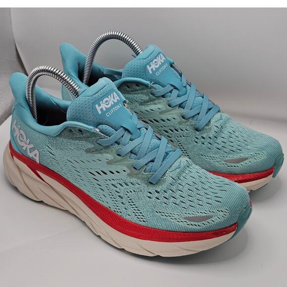 Hoka One One Shoes - Hoka One One Clifton 8 Aquarelle Eggshell Blue Womens 7.5B (UK 6) Running Shoes